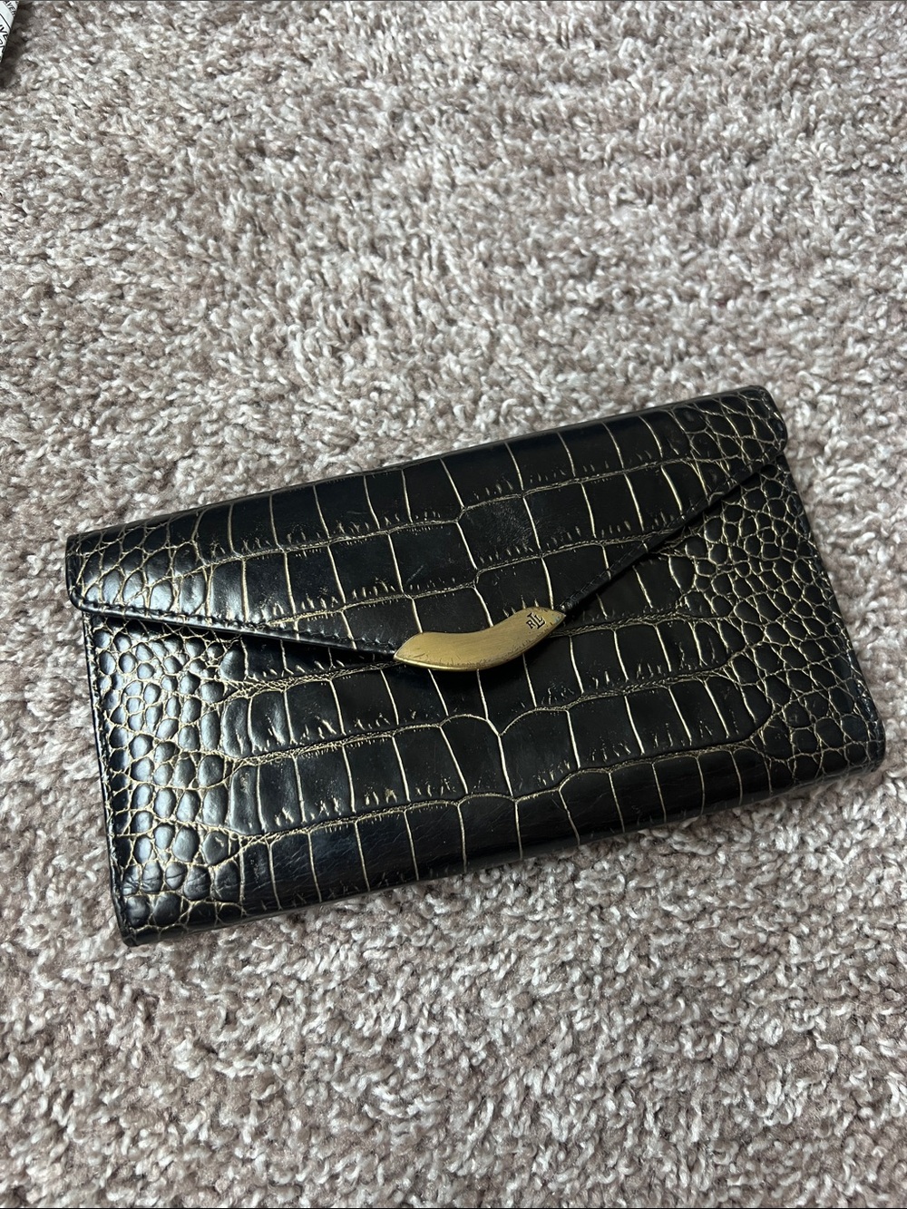 Vintage Ralph Lauren Alligator Embossed Leather Continental Wallet/Clutch Italy
